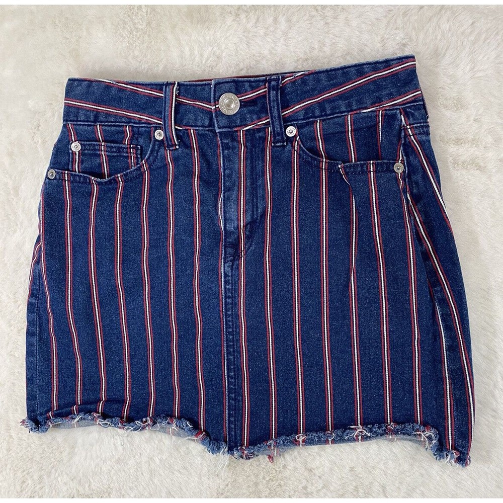 American Eagle Jean Skirt Womens 0 Striped Super Stretch Denim Mini